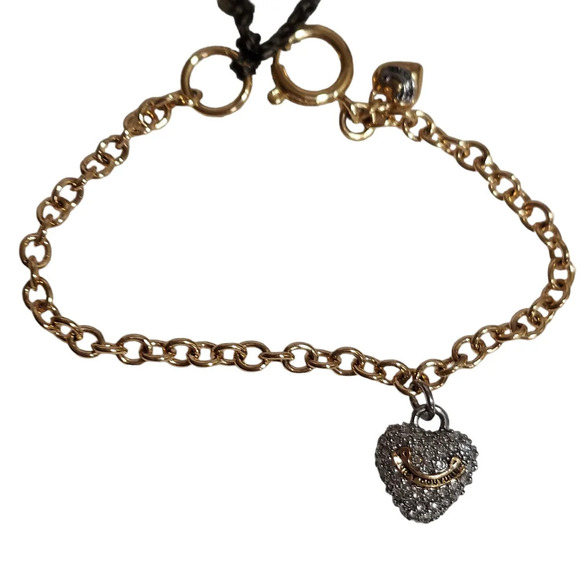 Juicy Couture Rhinestone Goldtone Double Hearts‎ Link Bracelet with box Firm - Picture 1 of 9